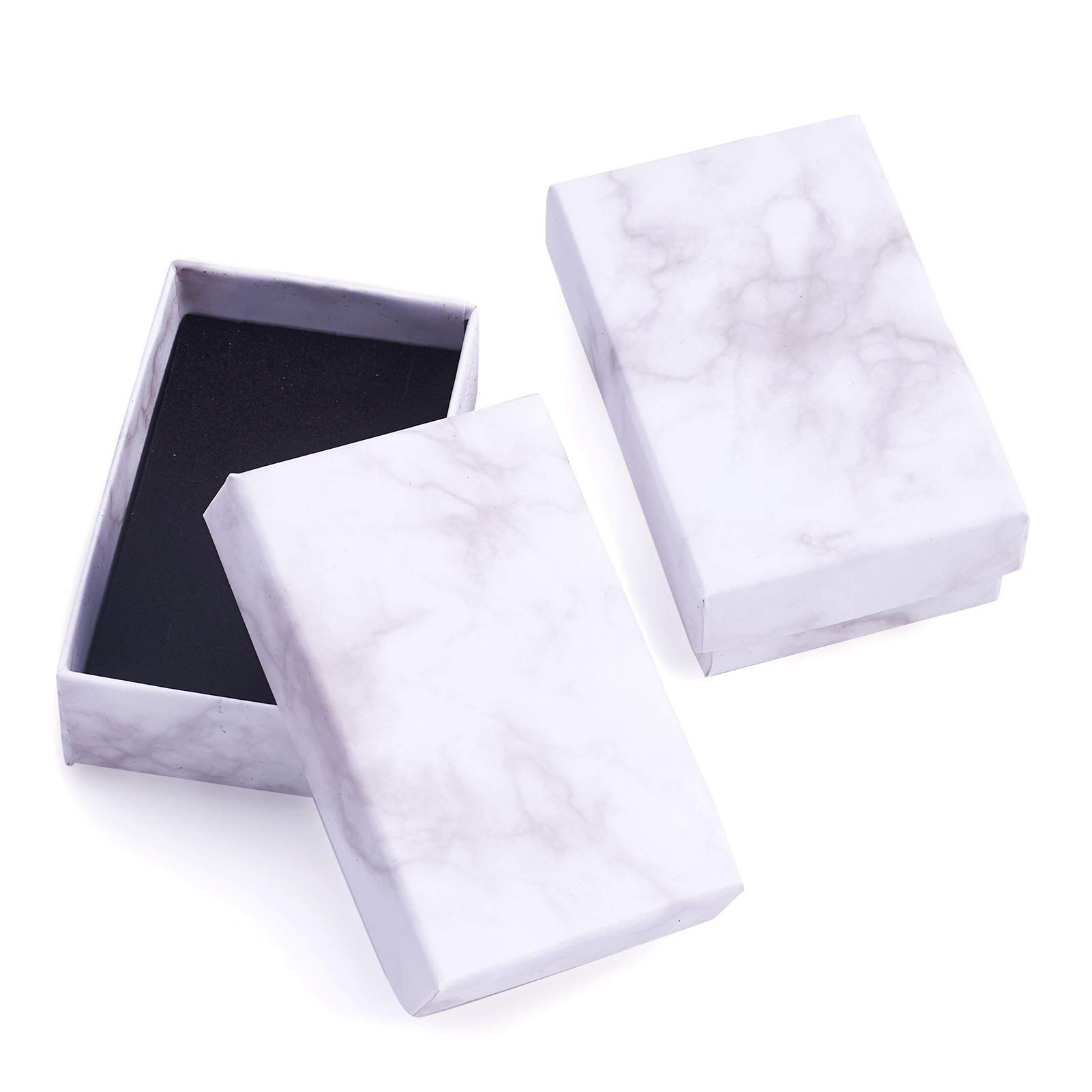 Craftdady 24Pcs White Marble Cardboard Jewellery Box Rectangle Jewellery Gift Boxes with Black Sponge for Rings, Necklace, Earrings and Bracelet, 8.1x5.1x2.7cm