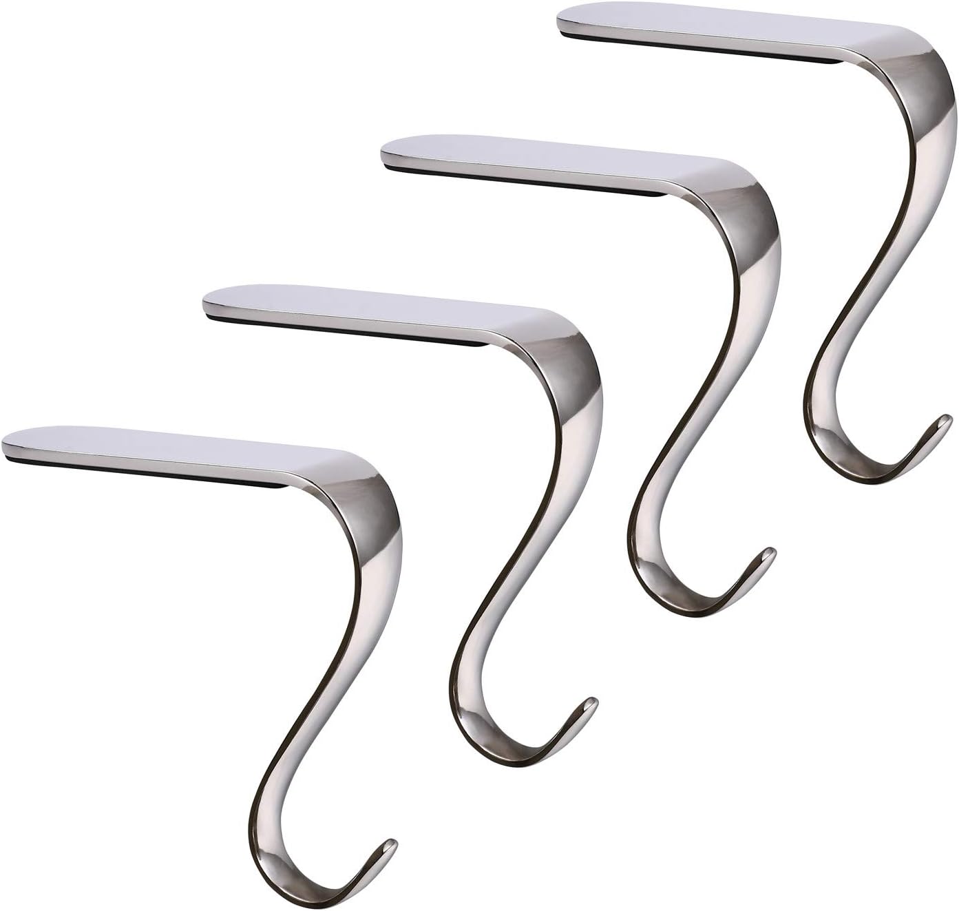Stockings & Holders - DOYOLLA Christmas Stocking Holders Xmas Fireplace Hanger Hooks Holiday Mantel Garland Clips Metal Grips Set of 4 (Silver)
