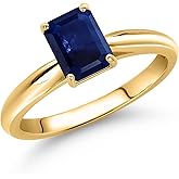 Gem Stone King 10K Yellow Gold Gemstone Birthstone Solitaire Engagement Ring For Women | Emerald Cut 7X5MM | Wedding Anniversary Promise Ring For Women | Available in Size 5,6,7,8,9