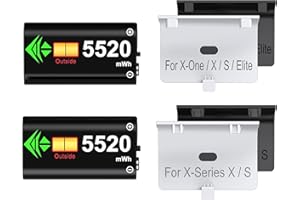 2 Pack 5520mWh Xbox Controller Battery Pack with Black & White Covers for DINOSTRIKE Xbox Controller Charger Station (A100 Series Product)