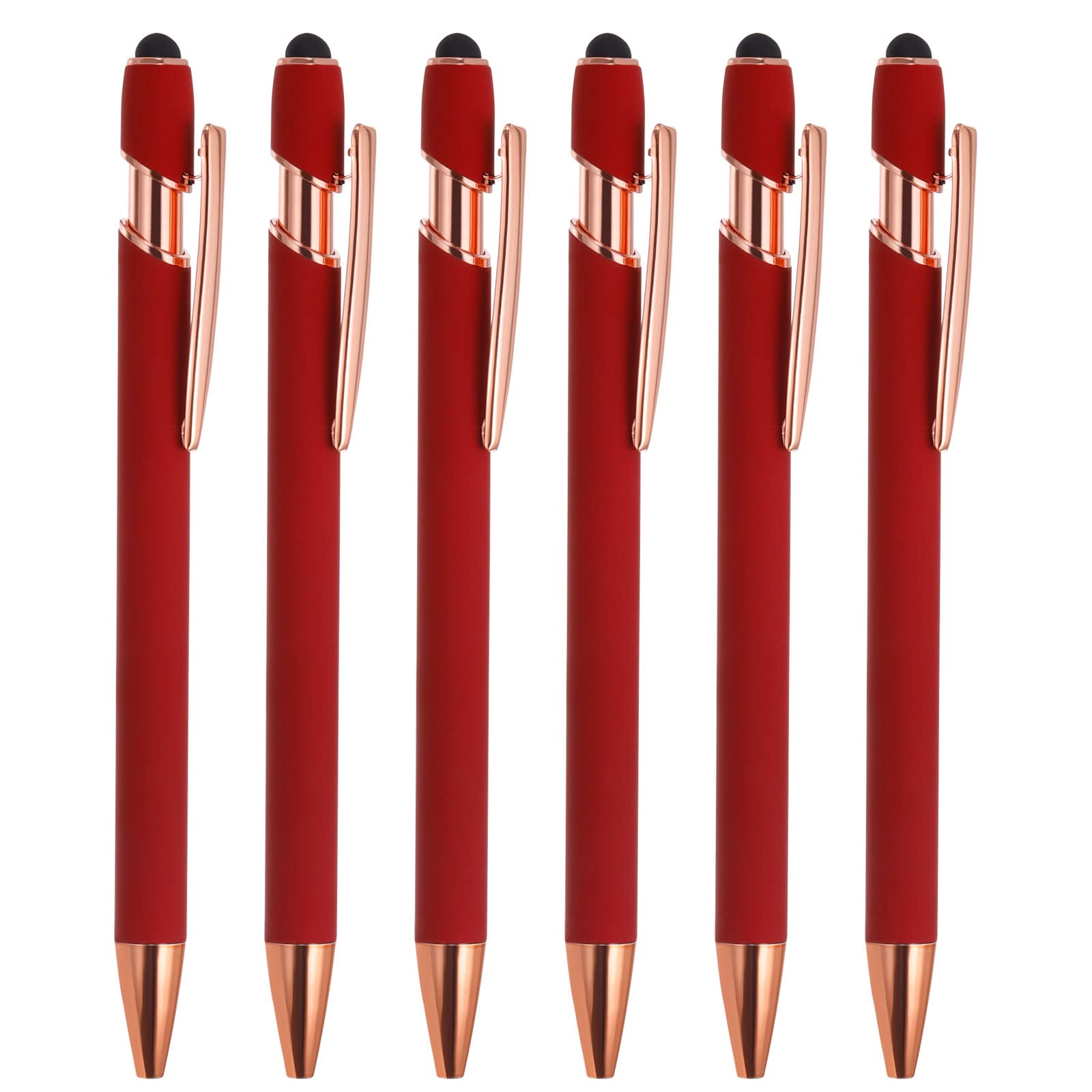 PATIKIL Ballpoint Pen with Stylus Tip, 6 Pack 2 in 1 Metal Pen Black Ink 1.0mm Medium Point Stylus Pen for Touch Screens Style 2, Red