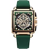 SKMEI Men's Analog Quartz Watches with Chronograph Waterproof Stylish Dressy Men Skeleton Watches(Green)