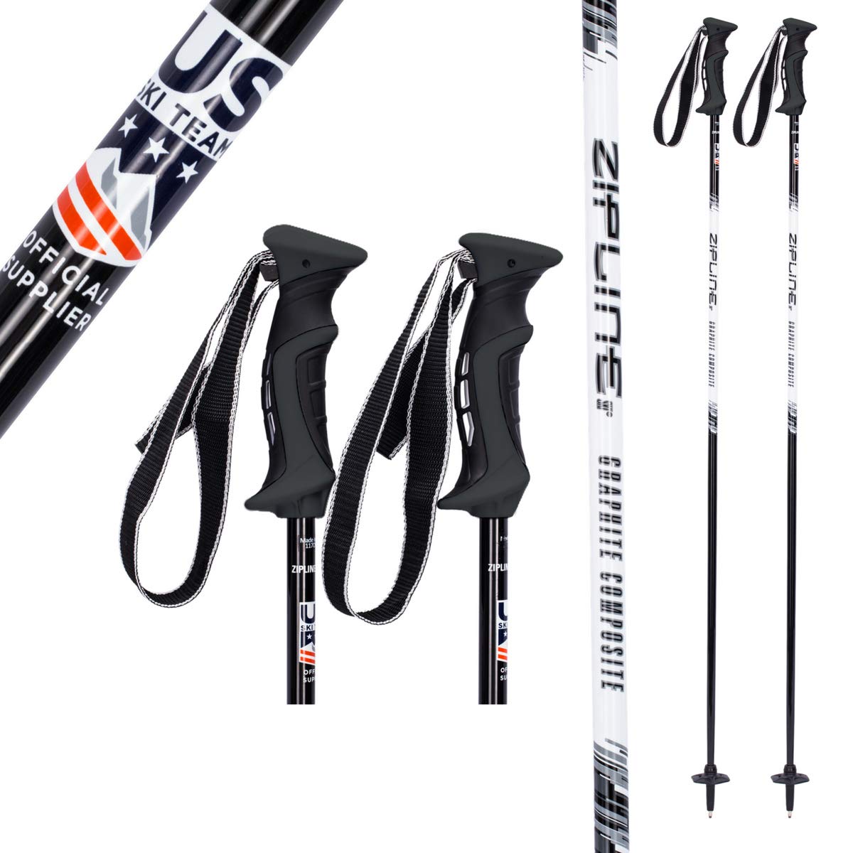 Zipline Ski Poles Carbon Composite Graphite Lollipop U.S