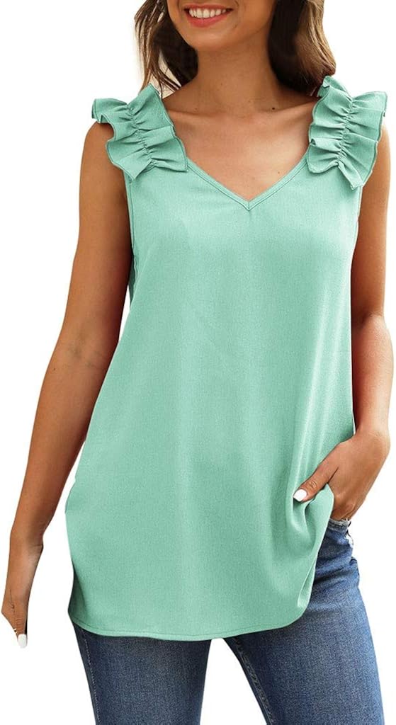 LIM&SHOP Womens V Neck Sleeveless Lace Trim Spaghetti Strap Camisole Cami Tank Top Flowy V Neck Casual Sexy Summer Tank