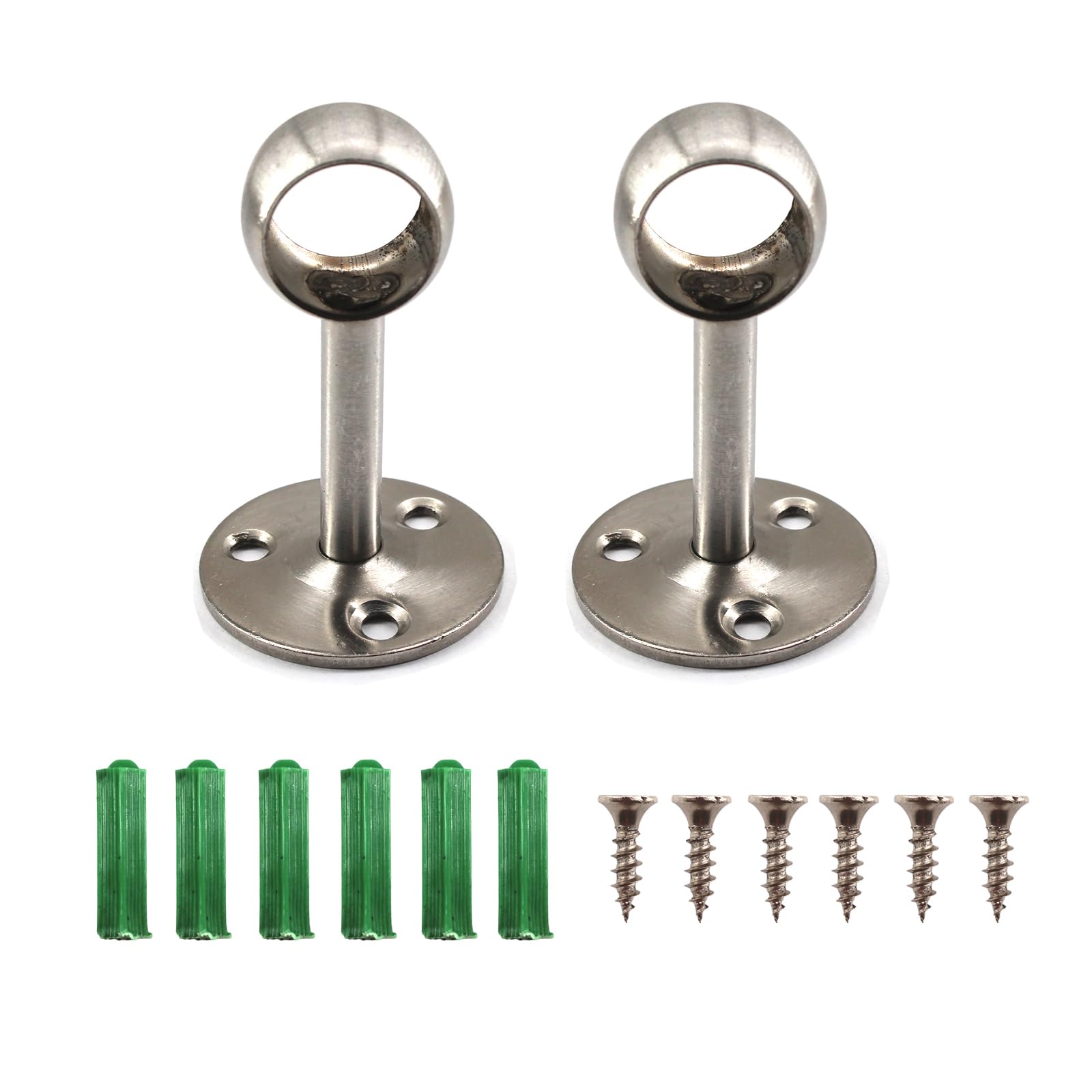 2Pcs Heavy Duty Flange Rod Holder, Stainless Steel Rod Support Holder with Screw and Expansion Tube for 32mm Closet Wardrobe Cabinet Kitchen Bathroom Balcony