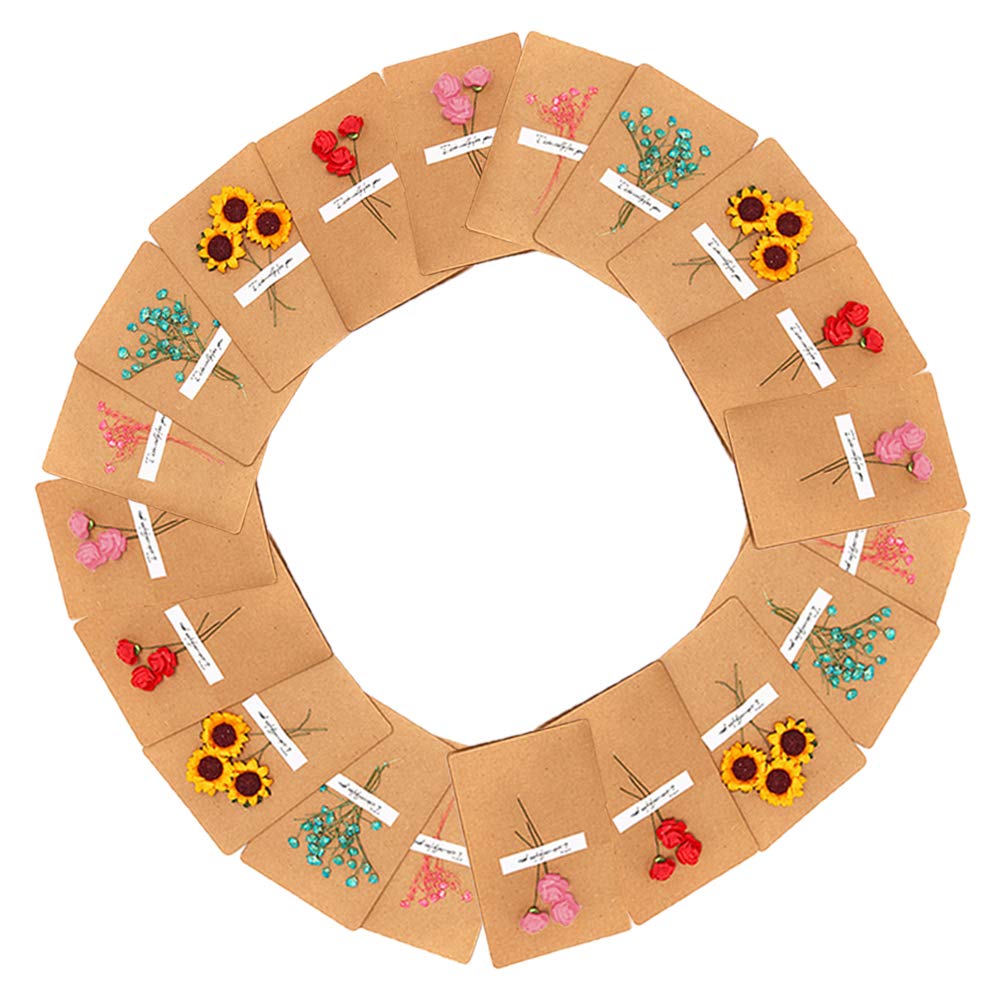 20pcs Greeting Cards Retro Kraft Paper Dried Flower Decorated Gift Card Romantic DIY Decorated Gift Note Cards for Birthday Christmas Wedding Anniversary