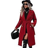 utcoco Womens Long Wool Pea Coat Notched Lapel Double Breasted Trench Coat Winter Warm Overcoat with Belt