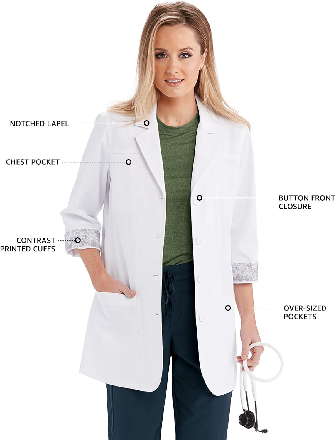 B1 Team Lab Coat for Women – Professional Mid-Length, 3/4 Sleeve: Clothing