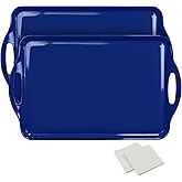 Extra Large Blue Serving Tray with Handles, 19''x11.6'' Melamine Platters, Rectangular Trays for Serving Food, Turkey, Cookie, Cupcakes, Desserts, Dishwasher Safe, BPA-Free, Set of 2