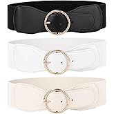 JASGOOD 3 Pack Women Wide Elastic Waist Belt for Dress Ladies Stretch Belt with Gold Round Buckle