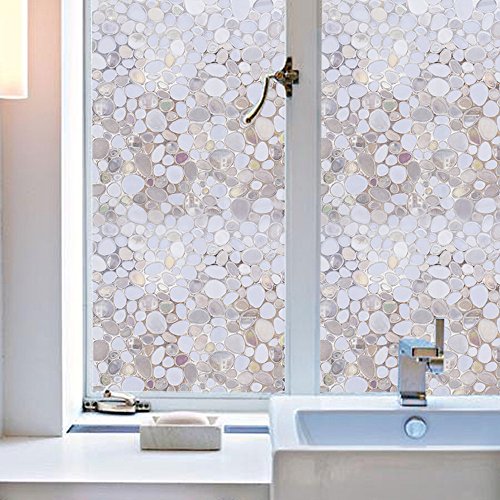 Soqool Decorative Window Film Privacy Window Treatment No Glue Static Cling Vinyl Film Heat Control Window Covering for Home/Bathroom/Sliding Window Decor, 17.7" Wide by 78.7" Long