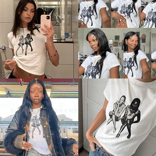 HOHOPEACH BABY TEES Y2K SHIRT 90S OUTFIT WOMAN 2000S FASHION GRAPHIC TEES Y2K CUTE SHIRTS VINTAGE CLOTHES (WHITE08,L,LARGE)