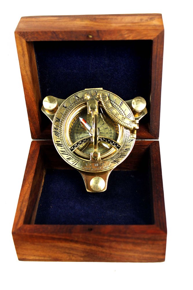 Ectoria 3" Sundial Compass - Brass with Wood Box