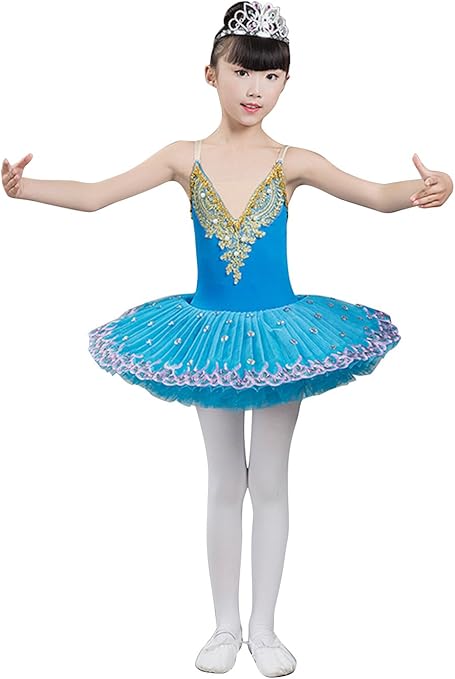 Amazon Rikouzy 子供 バレエ衣装 レオタード チュチュスカート Tutu ふわふわ 可愛い 競技着 ジュニア キッズ 新体操 キャミソール バレエウェア ダンス衣装 ステージ衣装 ブルー 150cm キッズコスチューム おもちゃ