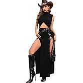GothDark Womens Black Sexy Club Dress with Slit Cut Out Cinched Waist High Neck Gothic Vintage Festival Party Long Dresses