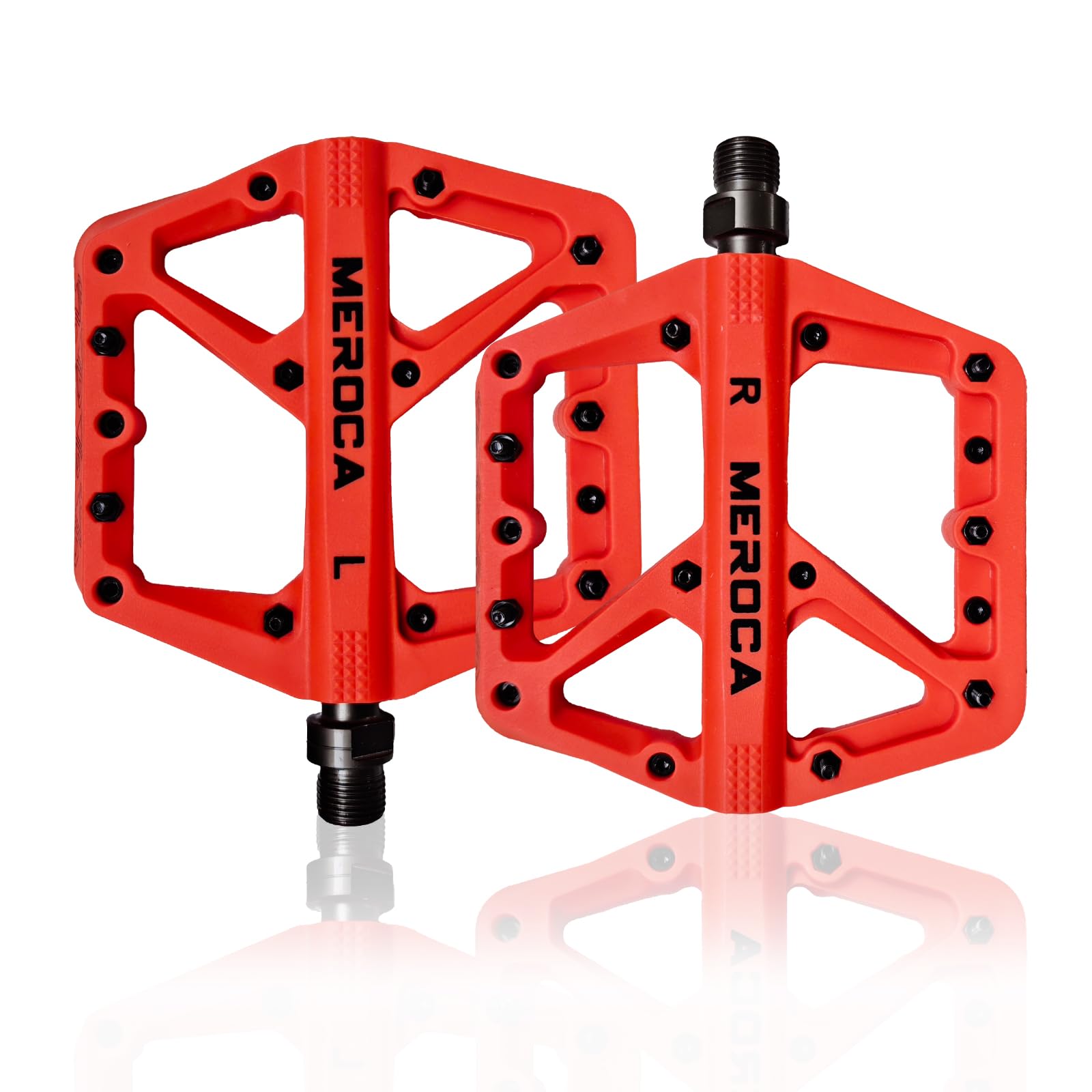 TINGSING Mountain Bike Pedals, Non-Slip MTB Nylon Fiber Bicycle Pedals, Lightweight and Wide Flat Platform Cycling Pedals, Featuring Perrin Bearing & Double-Sided Anti-Slip Nails (Orange)