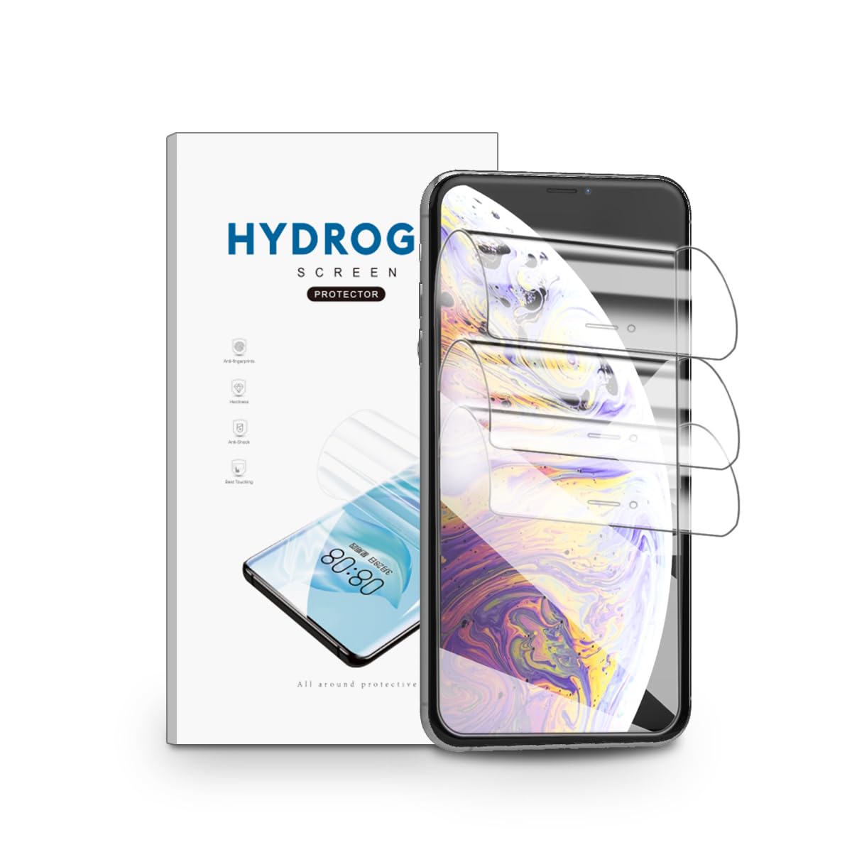 nvskvd Screen Protector for iPhone XS Max, Pack of 3 TPU Screen Protectors, Clear HD Soft Hydrogel Film, Fingerprint ID Support, TPU Hydrogel Film