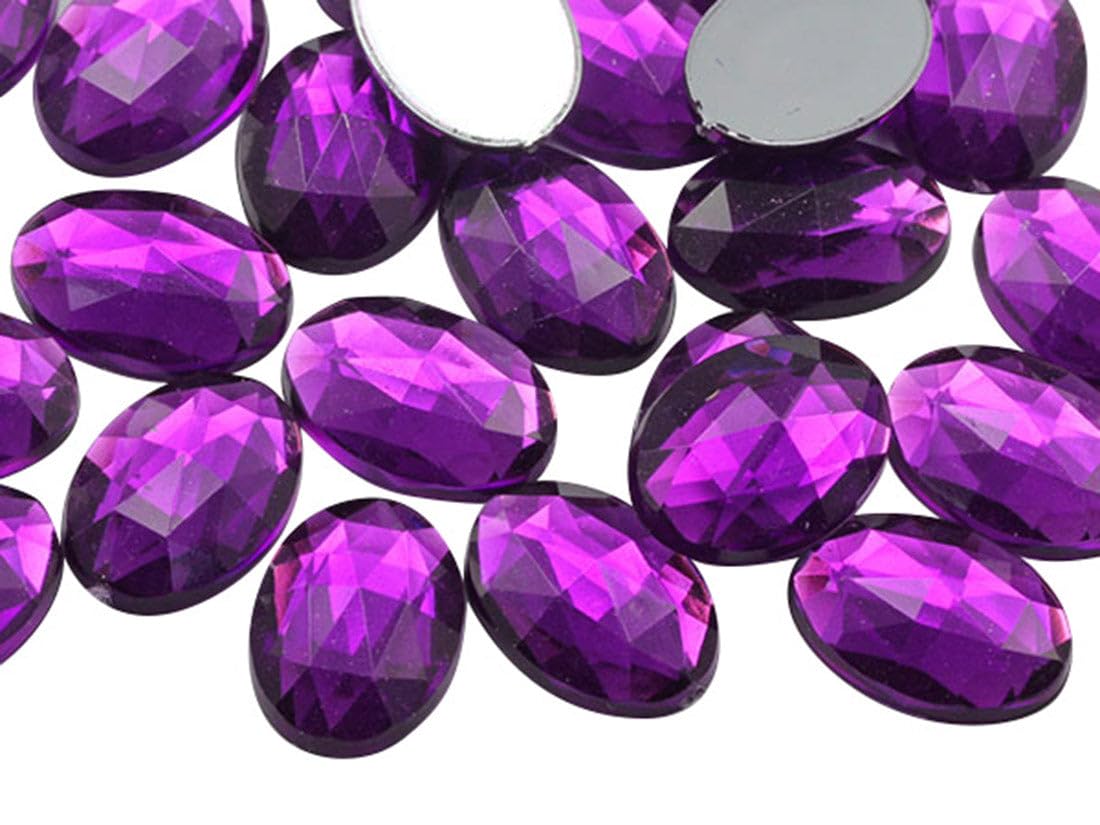 Allstarco 14x10mm Purple Amethyst Lite .NAT02L Flat Back Oval Acrylic Rhinestones Tiny Face Gems Body Jewels Card Making Embelishments - 45 Pieces โ image 1