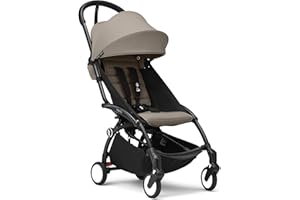 Stokke YOYO3 Stroller from 6 Months - Includes Black Frame/Taupe Seat Cushion + Canopy - Folds in & Out in a Flash - Light & Compact - Carry-On Compatible