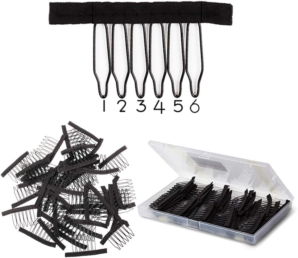 Wig Combs 60 Pcs Black Big Stainless Steel Wig Combs for Making Wigs Metal Wig Clips for Wig Caps Diy