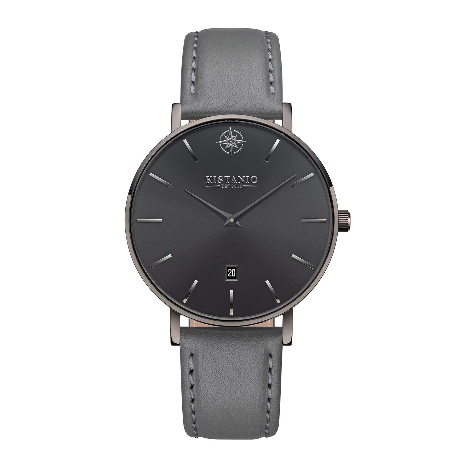 Kistanio Moyen GM-GMS-L-GR Women's Watch with Leather Strap Date Gunmetal Stainless Steel Sapphire Glass