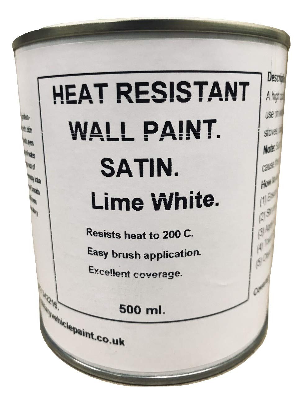1 x 500ml Satin Lime White Heat Resistant Wall Paint. Wood Burner Stove Alcove. Brick, Concrete