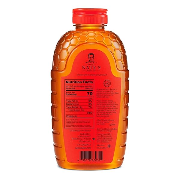 NATE’S 100% PURE, RAW & UNFILTERED HONEY – AWARD-WINNING TASTE, 32OZ. SQUEEZE BOTTLE