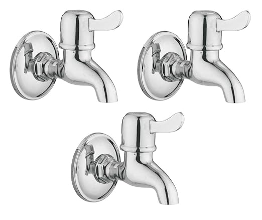 Oleanna Magic Brass Quarter Turn Fittings Bib Cock Short Body Water Taps (Chrome Finish) (Pack Of 3 Bib Cock)