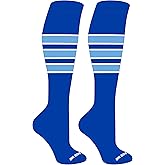 Mk Socks Striped Knee High Baseball, Football Socks (C) Royal, White, Columbia Blue