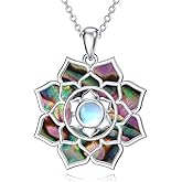 Dorunmo Lotus/Butterfly Natural Abalone Shell Necklaces for Women 925 Sterling Silver Moonstone Pendant Necklace Abalone Shell Jewelry for Women Christmas Gifts
