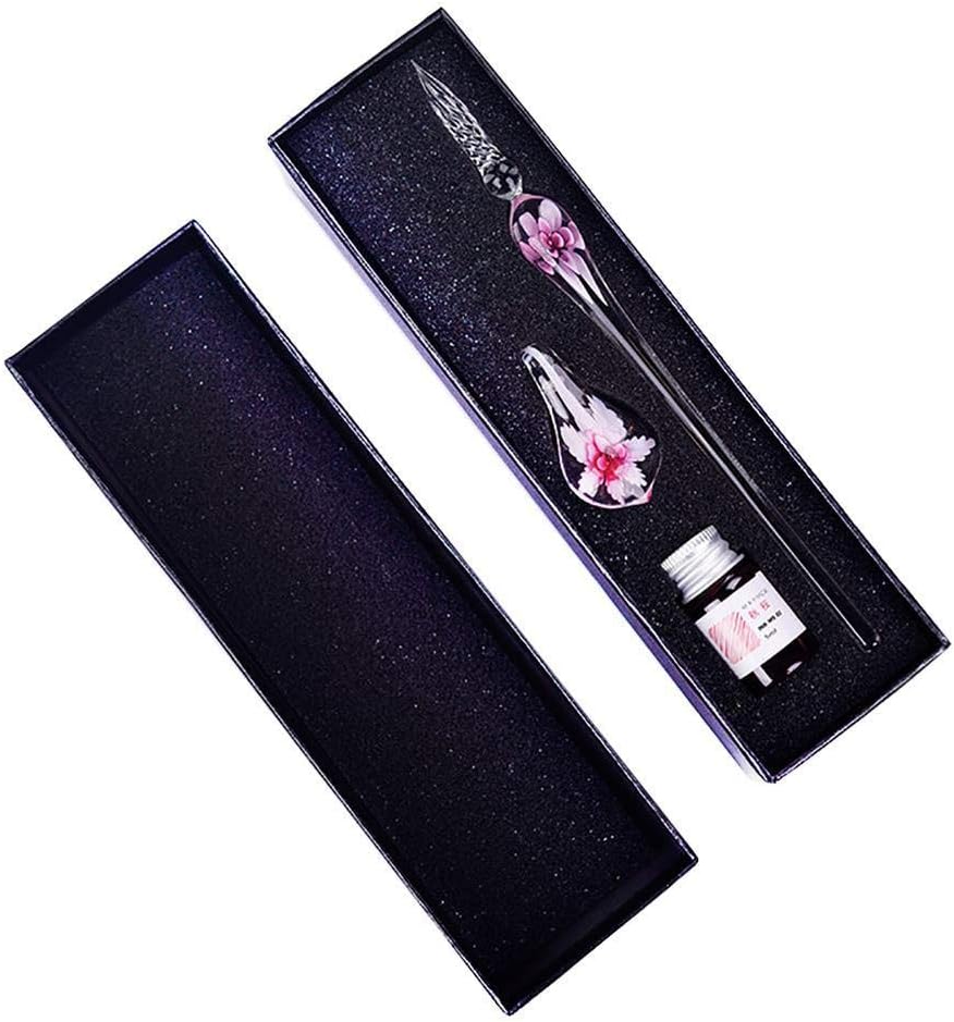 Wingbind Glass Dip Pen Gift Set,Novelty Flower Patterned Signature Pen with Holder Crystal Glass Calligraphy Dipping Pen Ink Set Bussiness Offices School Stationery Present Set