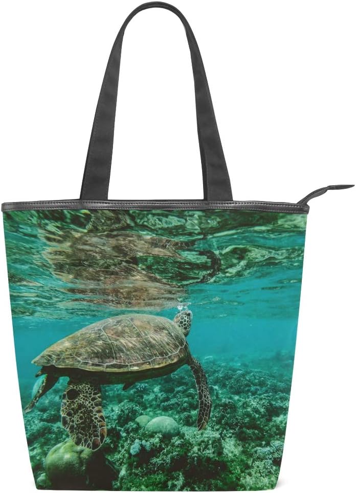 MUOOUM Sea Turtle Under Water Canvas Tote Bag Shoulder Bags Handbag for School Shopping Travel