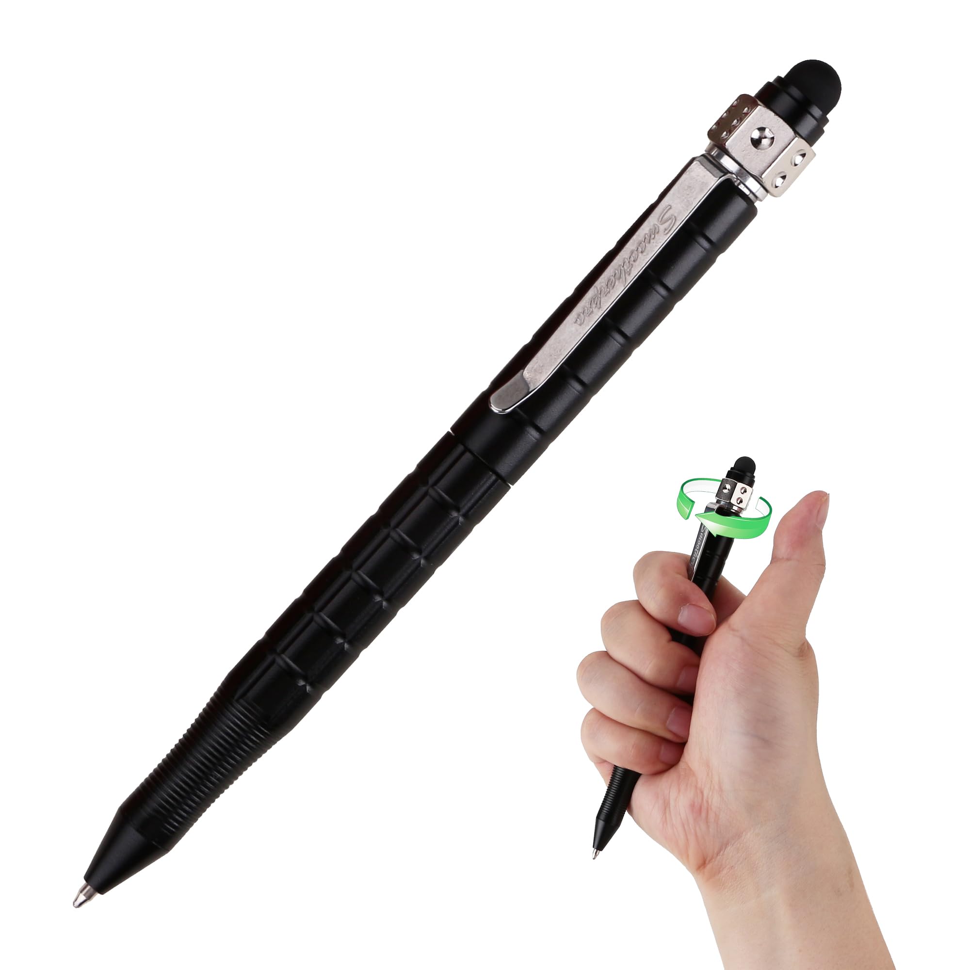 SMOOTHERPRO Stylus Ballpoint Pen | Retractable Spinner Pen | Compatible with Parker Refill | for EDC Office School (FSA01B) | Black