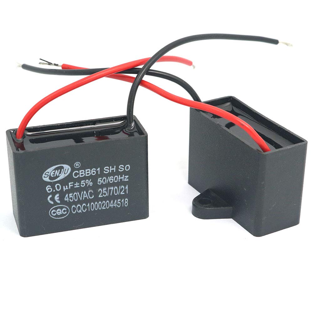 DollaTek 2Pcs CBB61 6uF 450V AC 50/60Hz Air Conditioner Fan Motor Running Capacitor