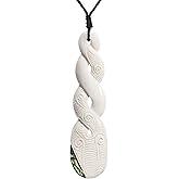 81stgeneration Extra Large Hand-Carved Bone Triple Twist Pikorua Pendant with Paua Shell - Men's Surfer Accessories - Handmade Tribal Statement Cord Necklace - Maori-Style Natural Jewelry