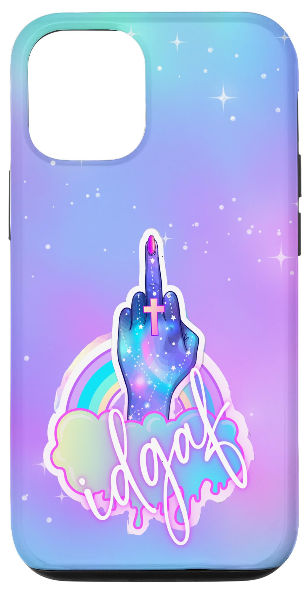 iPhone 14 Colorful Celestial Middle Finger I Don't Give A Crap Print Case