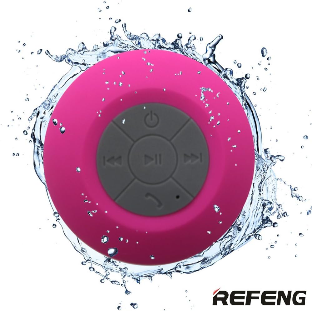 Wireless Bluetooth Speaker,ReFeng RF522 Waterproof Wireless Bluetooth Shower Speaker & Hands-free Speakerphone - Exclusive LED Light Effects, Micro USB Charger(Pink)