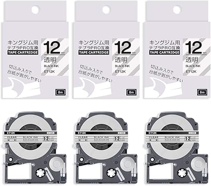 Amazon Airmall 互換 テプラ テープ 透明 12mm てぷらーテープ 12mm 透明 キングジム テープカートリッジ テプラpro 12mm St12k 黒文字 3個セッ テープ 文房具 オフィス用品