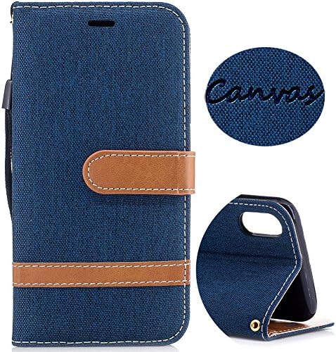 Wallet Leather Case for iPhone X, Denim Canvas Case with Card Slots &amp; Kickstand &amp; Wrist Strap, 360 Full Body Protective Embedded Magnetic Flip Folio Cover for iPhone X Edition /iPhone 10 (5.8) - Navy