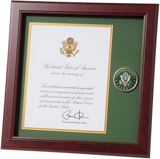 Allied Frame United States Army Presidential Memorial Certificate Frame With Medallion 8 X 10 Inch