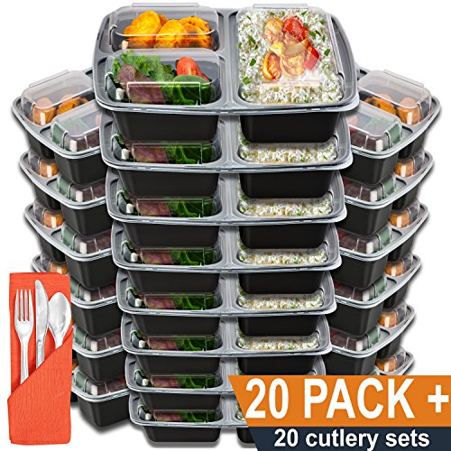 [premium] meal prep containers with lids & utensils [20-pack]…