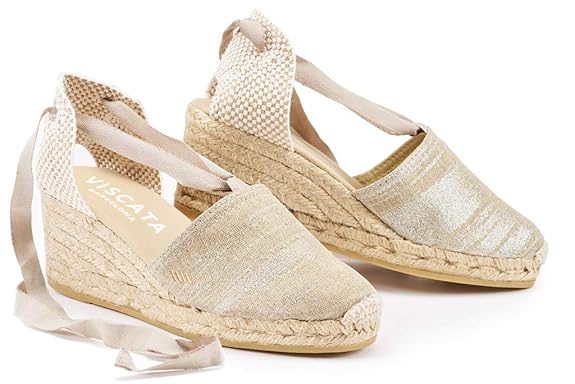 VISCATA handgefertigt in Spanien Escala 6,4 cm Keilabsatz, weiche Fesselriemchen, geschlossene Spitze, Klassische Espadrille-