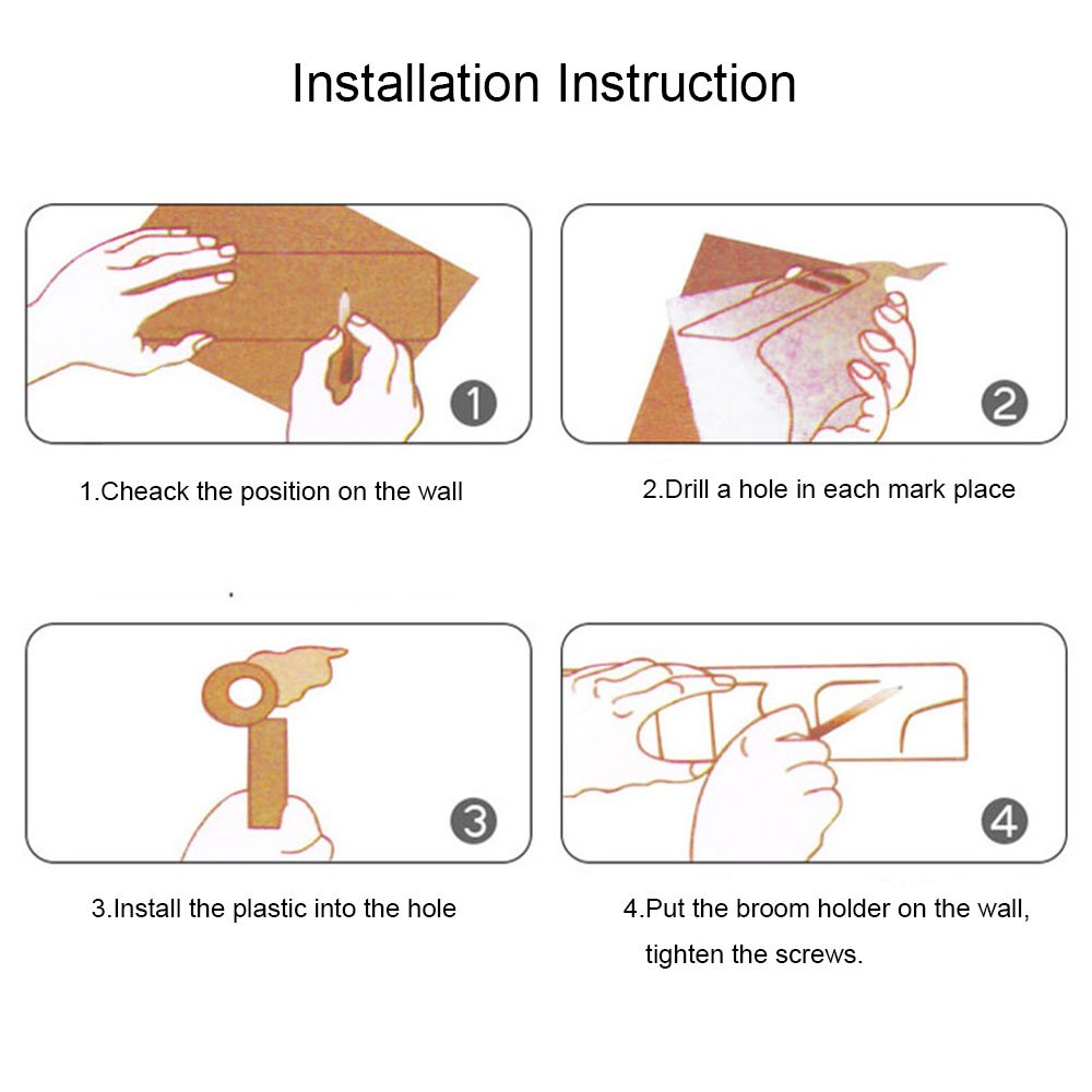DayBuy Mop and Broom Holder Wall Closet Mounted with 5 Position and 6 Hooks Organizer Rakes Automatic Handle Grips Household Tool and Garage Storage Organization Racks
