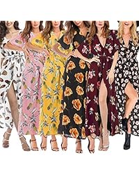 Vestido de playa floral para mujer - Vestido de verano de manga corta con volantes