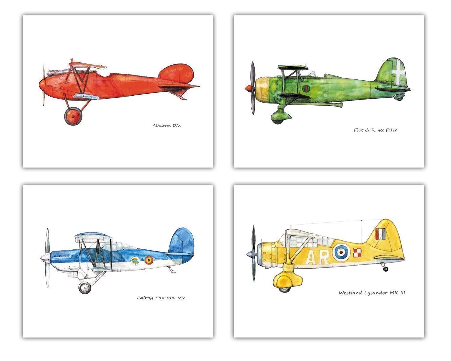 Amazon Com Vintage Airplane Decor Boys Nursery Wall Art Set Of 4