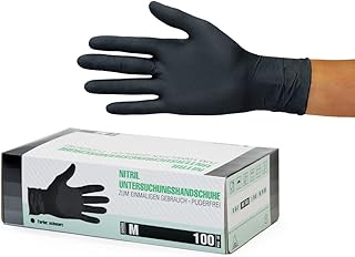 Nitrilhandschuhe 100 Stück Box (M, Schwarz) Einweghandschuhe, Einmalhandschuhe, Untersuchungshandschuhe, Nitril Handschuhe, puderfrei, ohne Latex, unsteril, latexfrei, disposible gloves, black