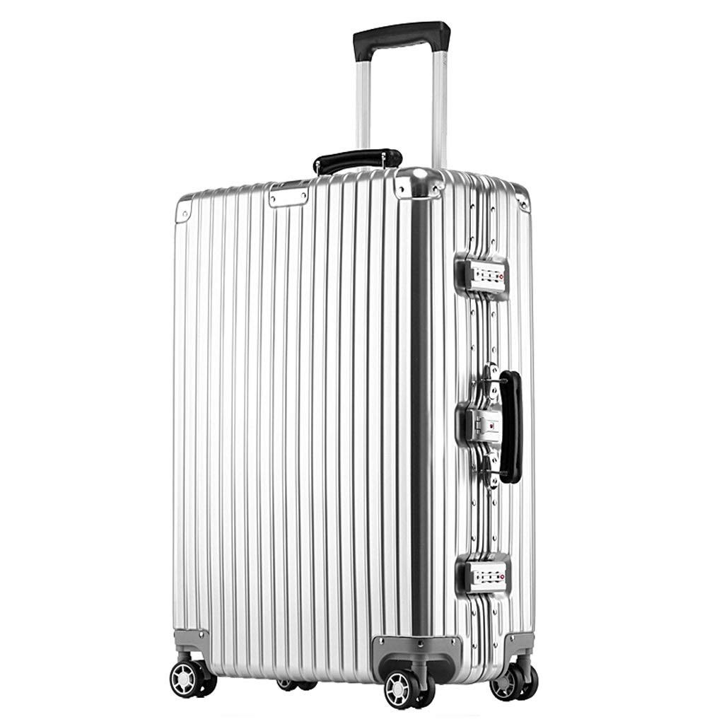 最も優遇の スーツケース トラベルケースアルミフレームレザーハンドルバーケース360 フリー回転キャスター着用スムースシルバーブラックツートーン 35 22 54 色 シルバー しるば サイズ さいず 35 22 54 B07s3g6c78 シルバー しるば 35 22 54