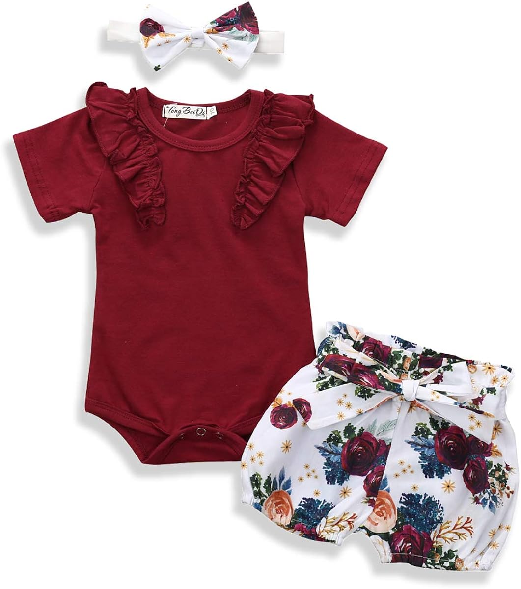 Newborn Baby Girls Clothes Auntie's Bestie Floral Romper +Floral Pant Headband 3pcs Summer Outfit Sets