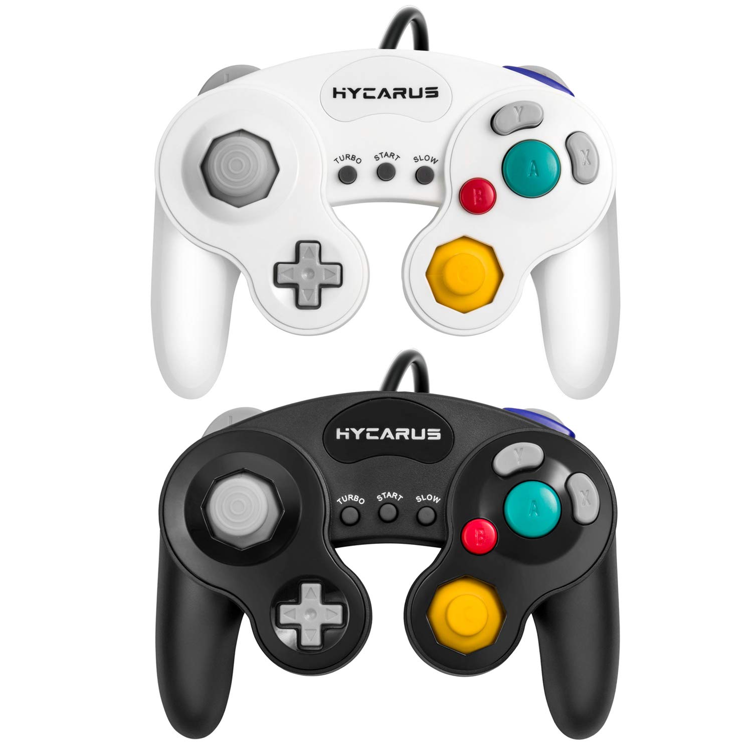 Gamecube Controller, HYCARUS 2 Packs White Black Game Cube Controller with Turbo and Slow Buttons, GameCube Controller Switch Edition for Nintendo Gamecube Controller Games (Gamecube Adapter Required)