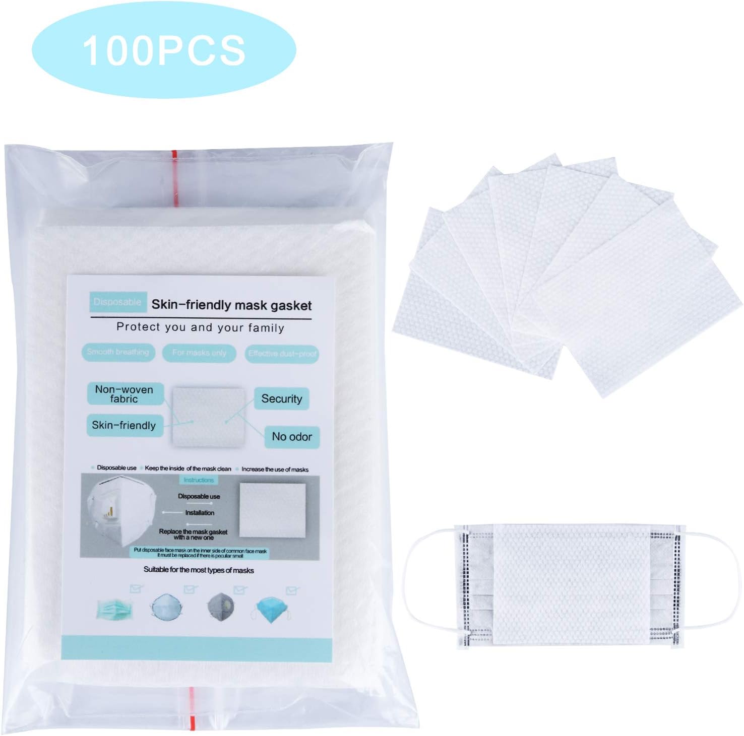 100 PCS Disposable Safety Breathing Filter, Dust-Proof and Skin-Friendly Filter Pads, Disposable Air Purifying Respirator Face Filter Pad for Men & Women
